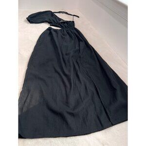 New ASOS Women's Size US 6 Cotton/Linen one shoulder midi dress black